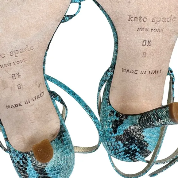 NWT Kate Spade Santa Fe Strappy Sandals Size 8.5 Turquoise &amp; Brown Lizard