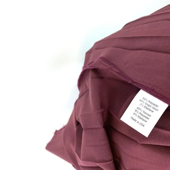 NWT La Ligne Zelda Pleated Wool Blend Open Back Midi Dress Burgundy Size 6