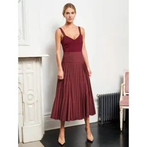 NWT La Ligne Zelda Pleated Wool Blend Open Back Midi Dress Burgundy Size 6