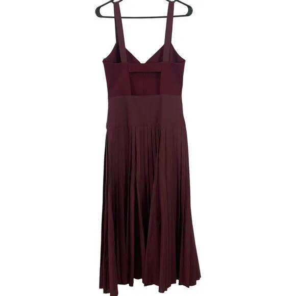 NWT La Ligne Zelda Pleated Wool Blend Open Back Midi Dress Burgundy Size 6
