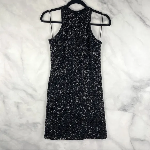 NWT Mango Mng Sequin High Neck Halter Tie Open Back Mini Dress Formal Black 8