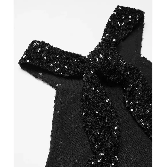 NWT Mango Mng Sequin High Neck Halter Tie Open Back Mini Dress Formal Black 8