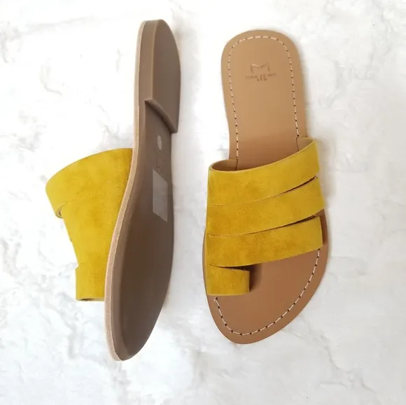 NWT Marc Fisher Rilee Yellow Suede Slide Sandals