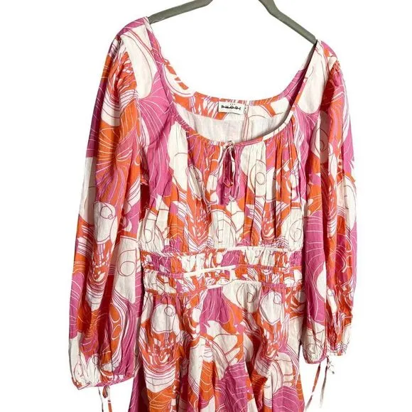 NWT RHODE Leona Mini Dress Size Medium Pink Deco Cotton Long Sleeve