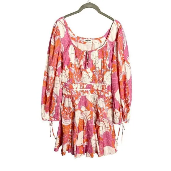 NWT RHODE Leona Mini Dress Size Medium Pink Deco Cotton Long Sleeve
