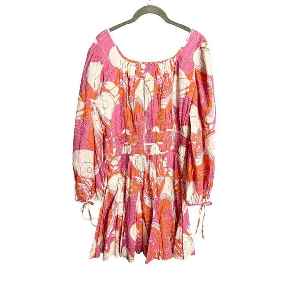 NWT RHODE Leona Mini Dress Size Medium Pink Deco Cotton Long Sleeve
