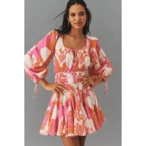 NWT RHODE Leona Mini Dress Size Medium Pink Deco Cotton Long Sleeve
