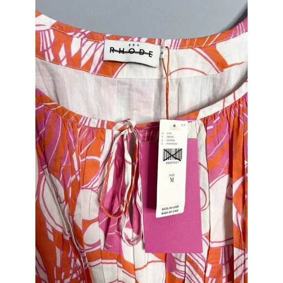NWT RHODE Leona Mini Dress Size Medium Pink Deco Cotton Long Sleeve