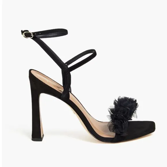 NWT Sam Edelman Leilani Tulle Dress Sandals‎ In Black Suede, 6.5, 160$