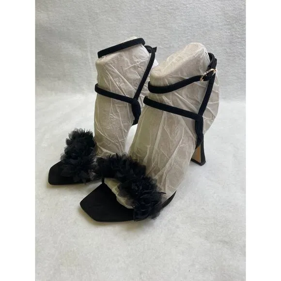 NWT Sam Edelman Leilani Tulle Dress Sandals‎ In Black Suede, 6.5, 160$