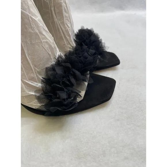NWT Sam Edelman Leilani Tulle Dress Sandals‎ In Black Suede, 6.5, 160$