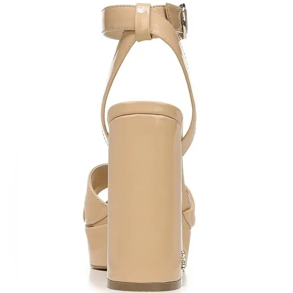 NWT - SAM EDELMAN Nolita Platform Block Heel Sandal Beige Blush Patent - Size 10
