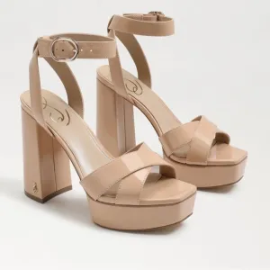 NWT - SAM EDELMAN Nolita Platform Block Heel Sandal Beige Blush Patent - Size 10
