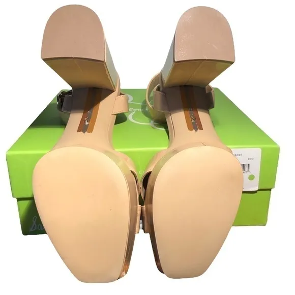 NWT - SAM EDELMAN Nolita Platform Block Heel Sandal Beige Blush Patent - Size 10