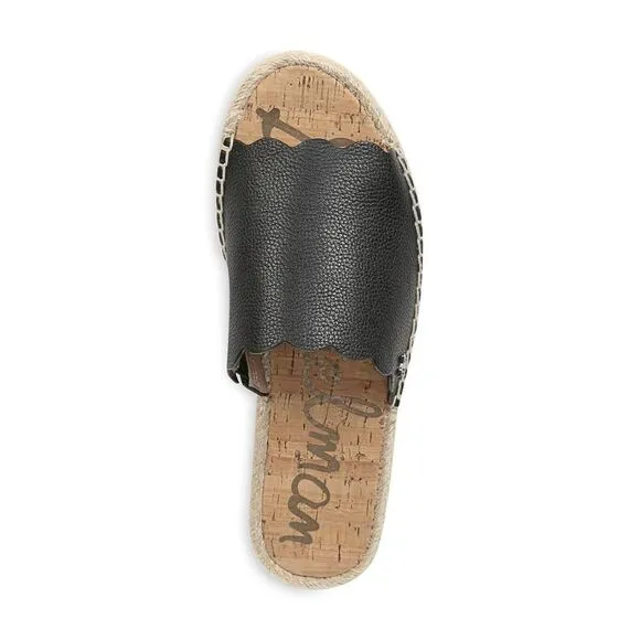 NWT SAM EDELMAN Womens Black Andy Open Toe Slip On Leather Espadrille Shoes 6 M