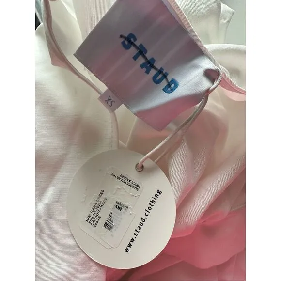 NWT Staud High Neck Self-Tie Bow Short Sleeve Ilana Mini Dress White Size XS $32