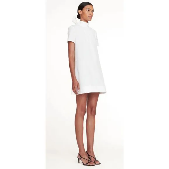 NWT Staud High Neck Self-Tie Bow Short Sleeve Ilana Mini Dress White Size XS $32