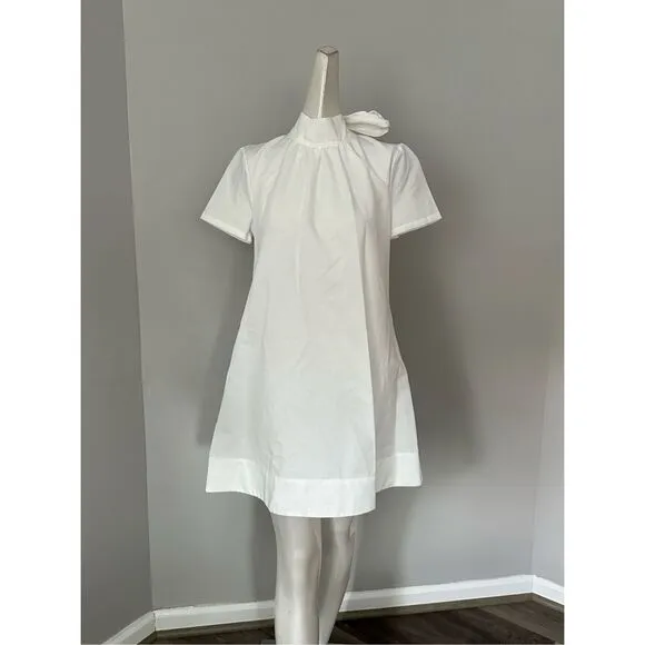 NWT Staud High Neck Self-Tie Bow Short Sleeve Ilana Mini Dress White Size XS $32