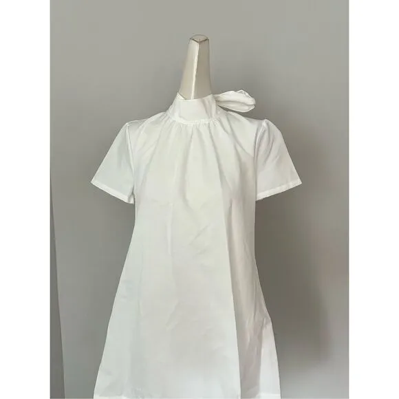 NWT Staud High Neck Self-Tie Bow Short Sleeve Ilana Mini Dress White Size XS $32