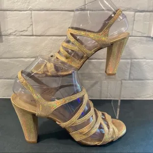 NWT sz 8.5 David Aaron gold metallic iridescent strappy heeled sandals