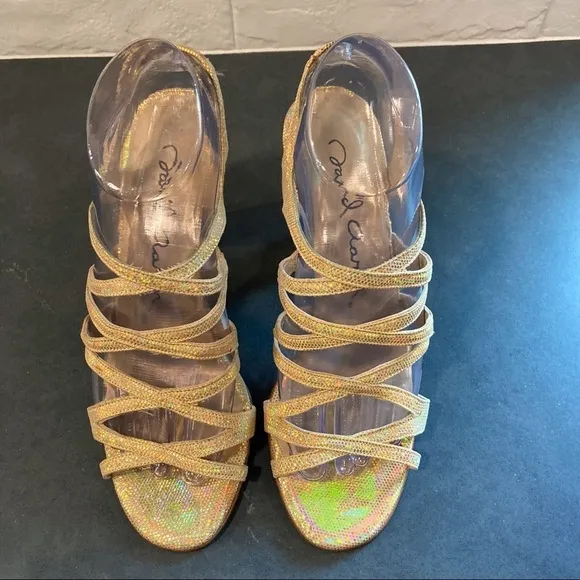 NWT sz 8.5 David Aaron gold metallic iridescent strappy heeled sandals