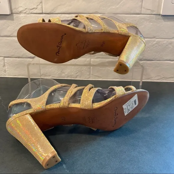 NWT sz 8.5 David Aaron gold metallic iridescent strappy heeled sandals