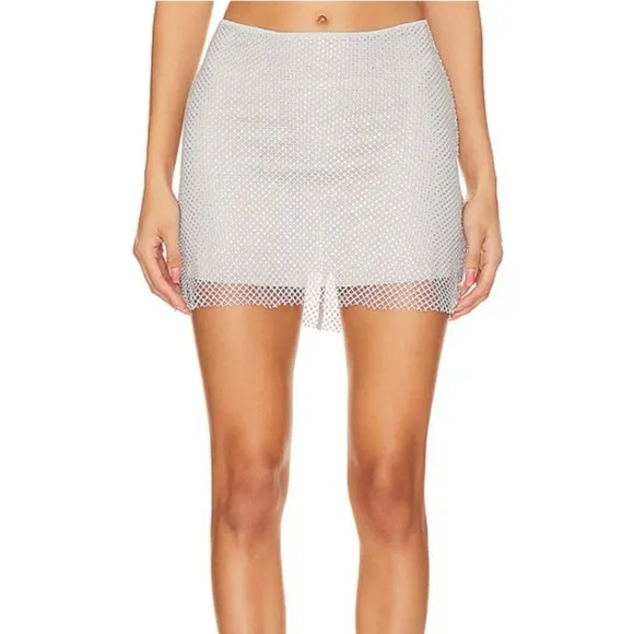 NWT WeWoreWhat Elegant White Mesh Rhinestone Skirt size 4