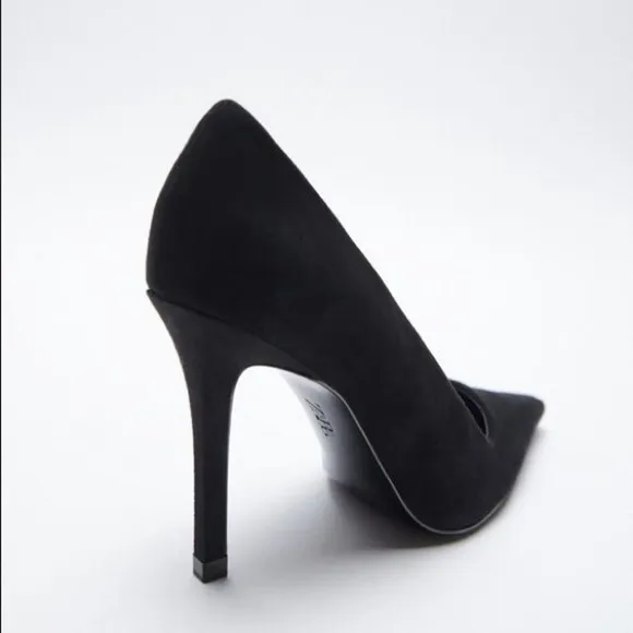 NWT. Zara Black Suede Leather High-Heels Shoes. Size 9.