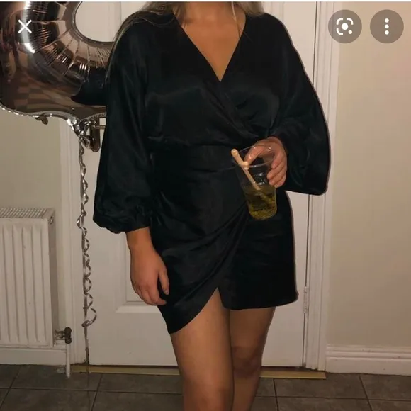 NWT* ZARA Satin Effect Wrap Dress Black