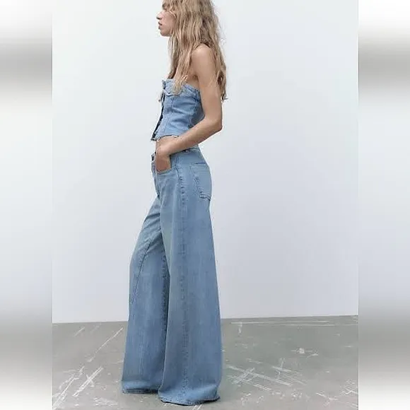 NWT ZARA WIDE LEG JEANS Blue