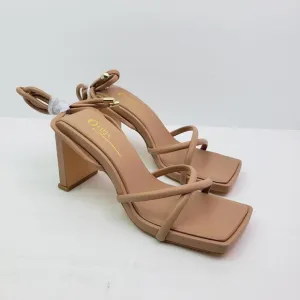 Olivia Ferguson Soleil Womens Sz 7.5 Camel Tan Strappy AnkleTie 3.5&quot; Heel Sandal