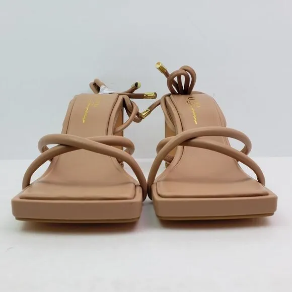 Olivia Ferguson Soleil Womens Sz 7.5 Camel Tan Strappy AnkleTie 3.5&quot; Heel Sandal