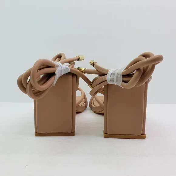 Olivia Ferguson Soleil Womens Sz 7.5 Camel Tan Strappy AnkleTie 3.5&quot; Heel Sandal