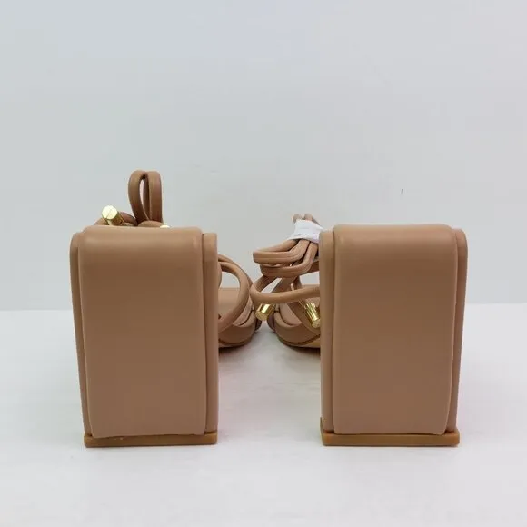 Olivia Ferguson Soleil Womens Sz 7.5 Camel Tan Strappy AnkleTie 3.5&quot; Heel Sandal