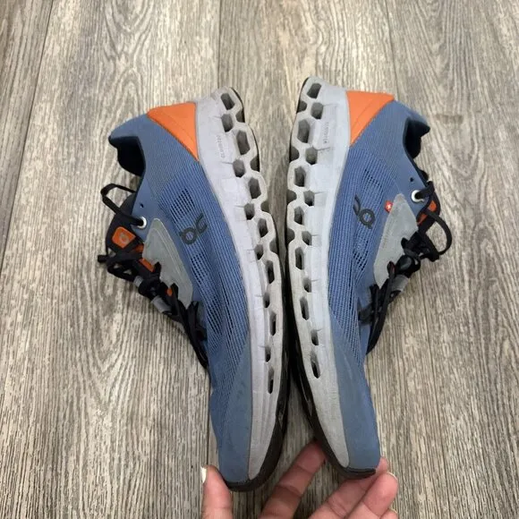 On Cloudstratus Lake Blue Grey Orange Running Shoes Men’s Size 12