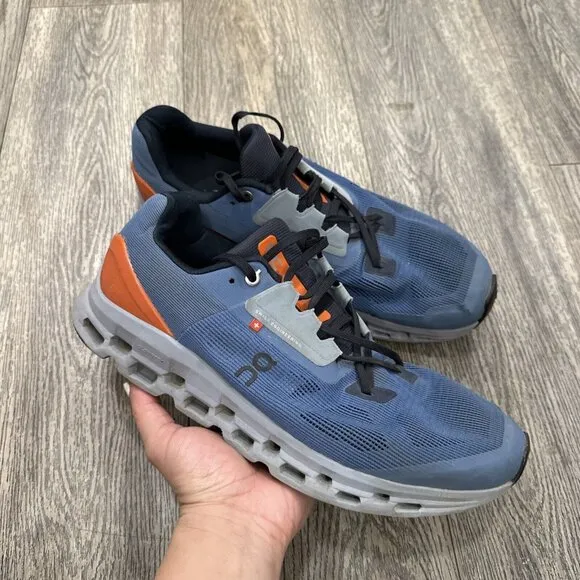 On Cloudstratus Lake Blue Grey Orange Running Shoes Men’s Size 12