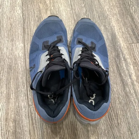 On Cloudstratus Lake Blue Grey Orange Running Shoes Men’s Size 12