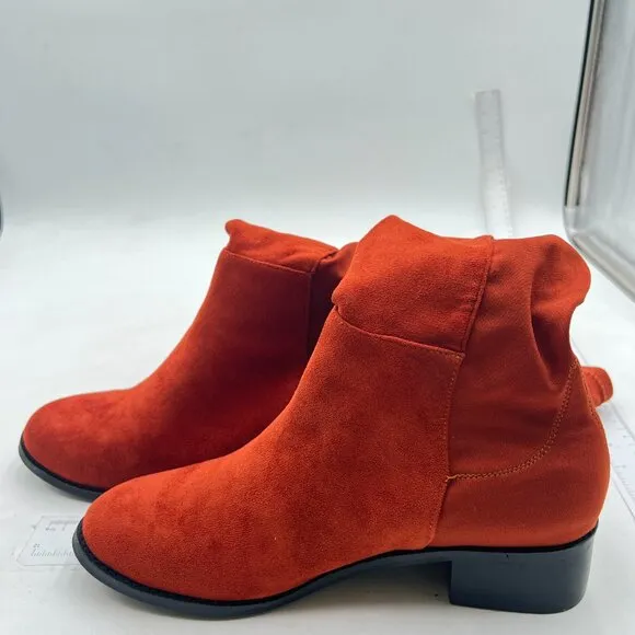 Orange Women Stretchy Pull On Knee High Boots Round Toe Low Heel Long Booties