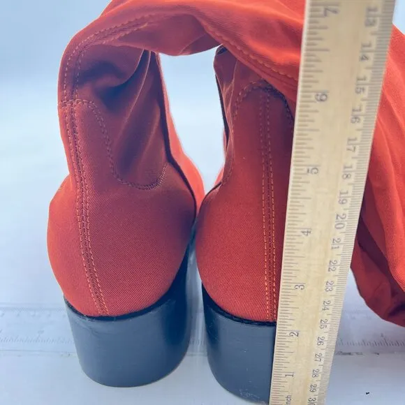 Orange Women Stretchy Pull On Knee High Boots Round Toe Low Heel Long Booties