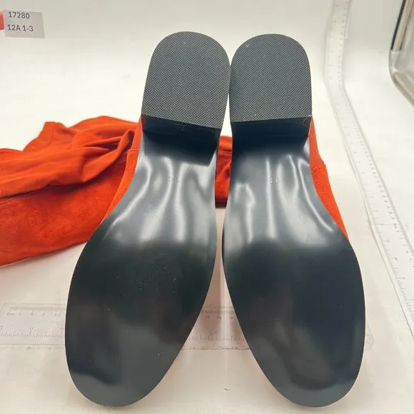 Orange Women Stretchy Pull On Knee High Boots Round Toe Low Heel Long Booties