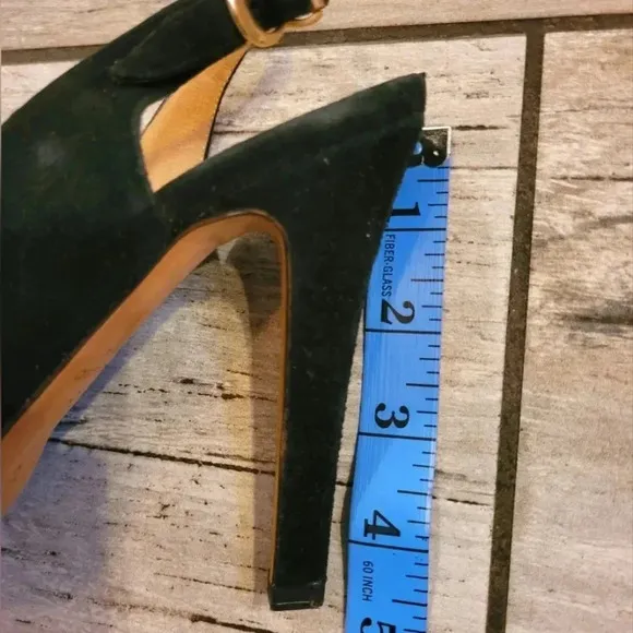 OSCAR DE LA RENTA Black patent leather suede slingback peep-toe heels shoes 6.5