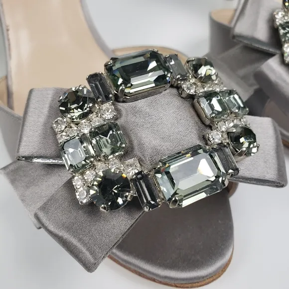 Oscar de la Renta Gray Satin Rhinestone Jewel Bow Formal sz EU 39 US 8.5