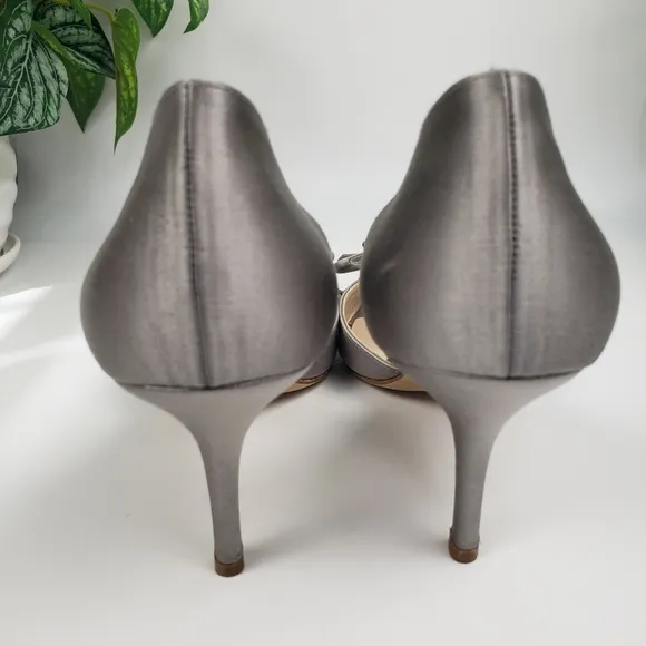 Oscar de la Renta Gray Satin Rhinestone Jewel Bow Formal sz EU 39 US 8.5
