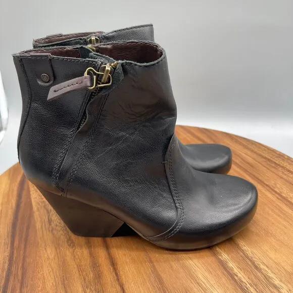 Otbt Red Way Boots Womens Size 7 M Black Leather Zip High Heel Ankle Booties