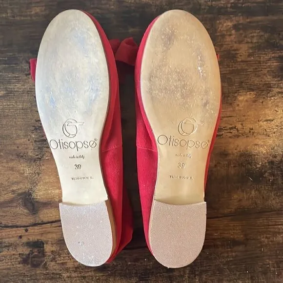 Otisopse Suede Red Bow Flats size 39/9 Made in Italy