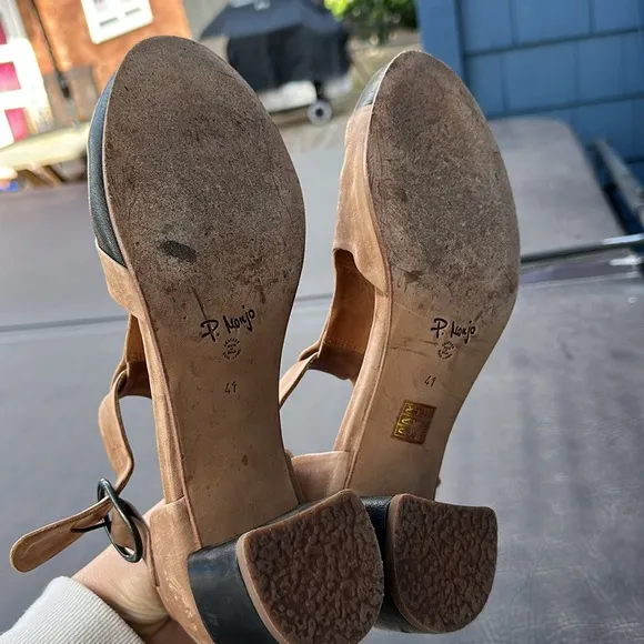 🤎🖤🤎P. Monjo 41. 10 black brown leather deco style shoes heels