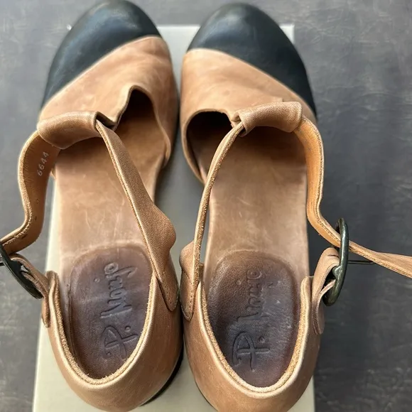 🤎🖤🤎P. Monjo 41. 10 black brown leather deco style shoes heels