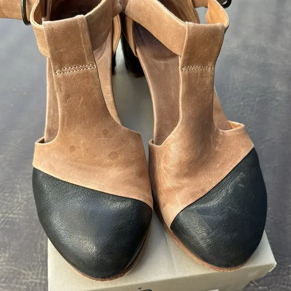 🤎🖤🤎P. Monjo 41. 10 black brown leather deco style shoes heels