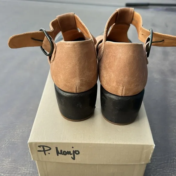 🤎🖤🤎P. Monjo 41. 10 black brown leather deco style shoes heels