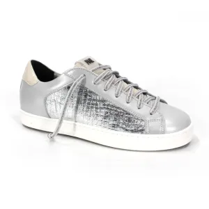 P448 John T Croc Sneakers NEW Silver Gray Embossed Low Top Lace Up Shoes Size 7